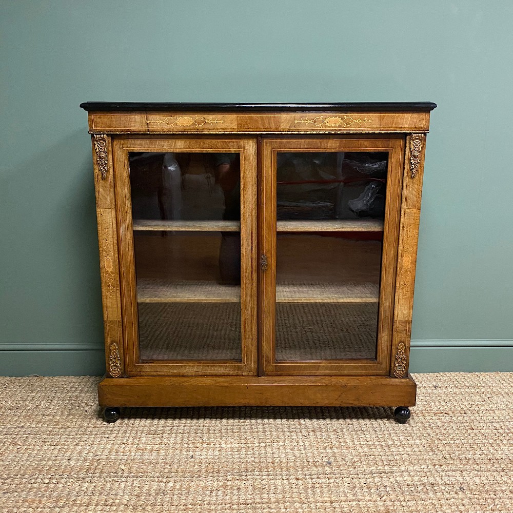 Victorian Walnut Inlaid Antique Pier Cabinet