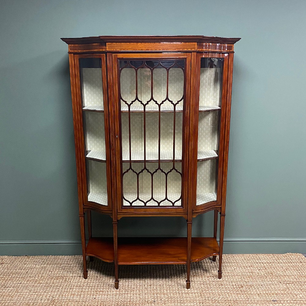 Exhibition Quality Victorian Inlaid Antique Display Cabinet