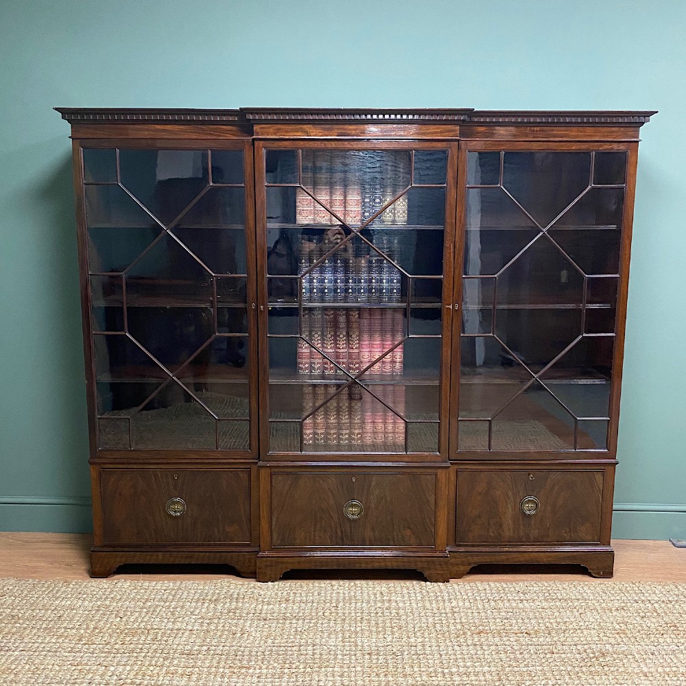 Large Victorian Break Fronted Mahogany Antique Bookcase