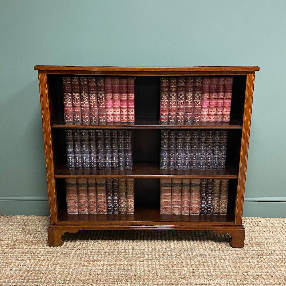 Fine Inlaid Victorian Mahogany Antique Open Bookcase