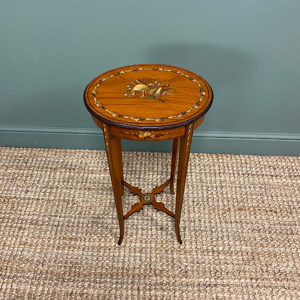 Unusual, Satinwood and Painted Antique Occasional Table