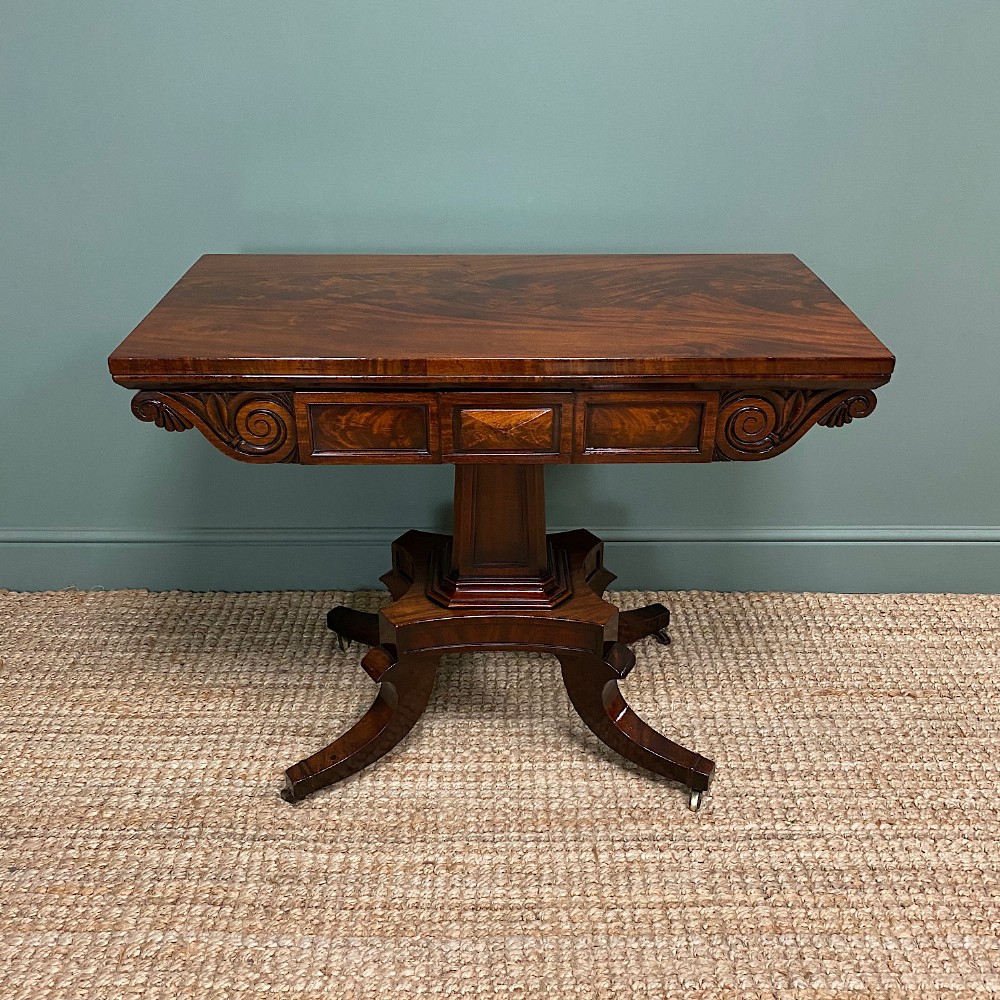 Fine Quality William IV Figured Mahogany Antique Games Table