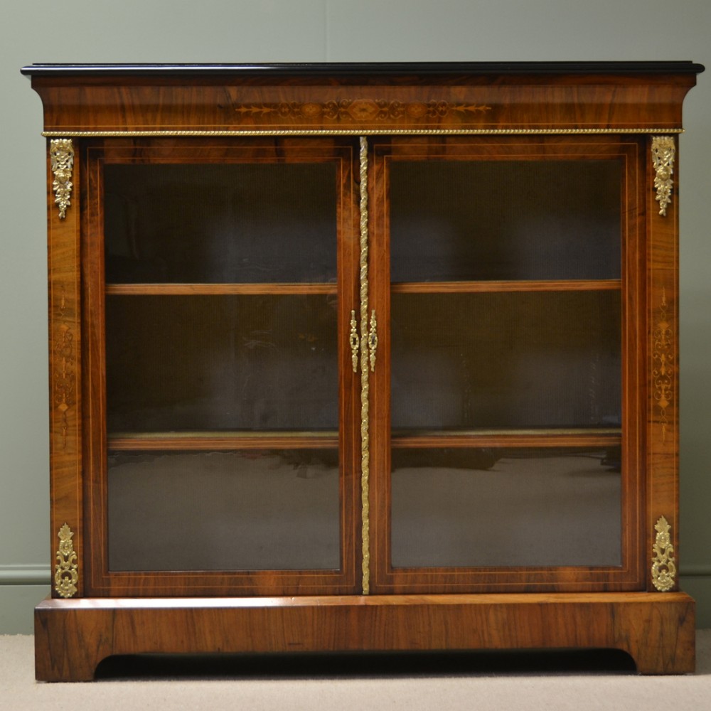 Spectacular Victorian Figured Walnut Inlaid Antique Pier Cabinet