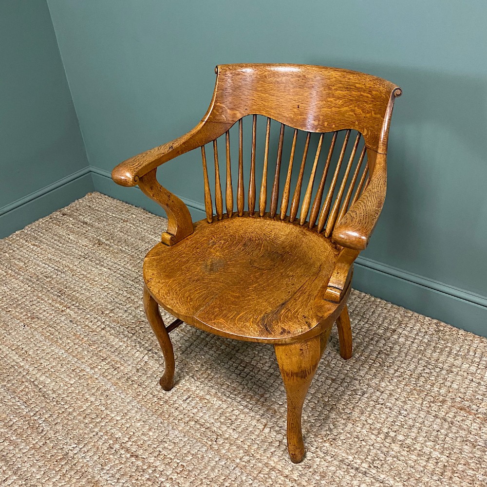 Large Victorian Golden Oak Antique Desk Chair