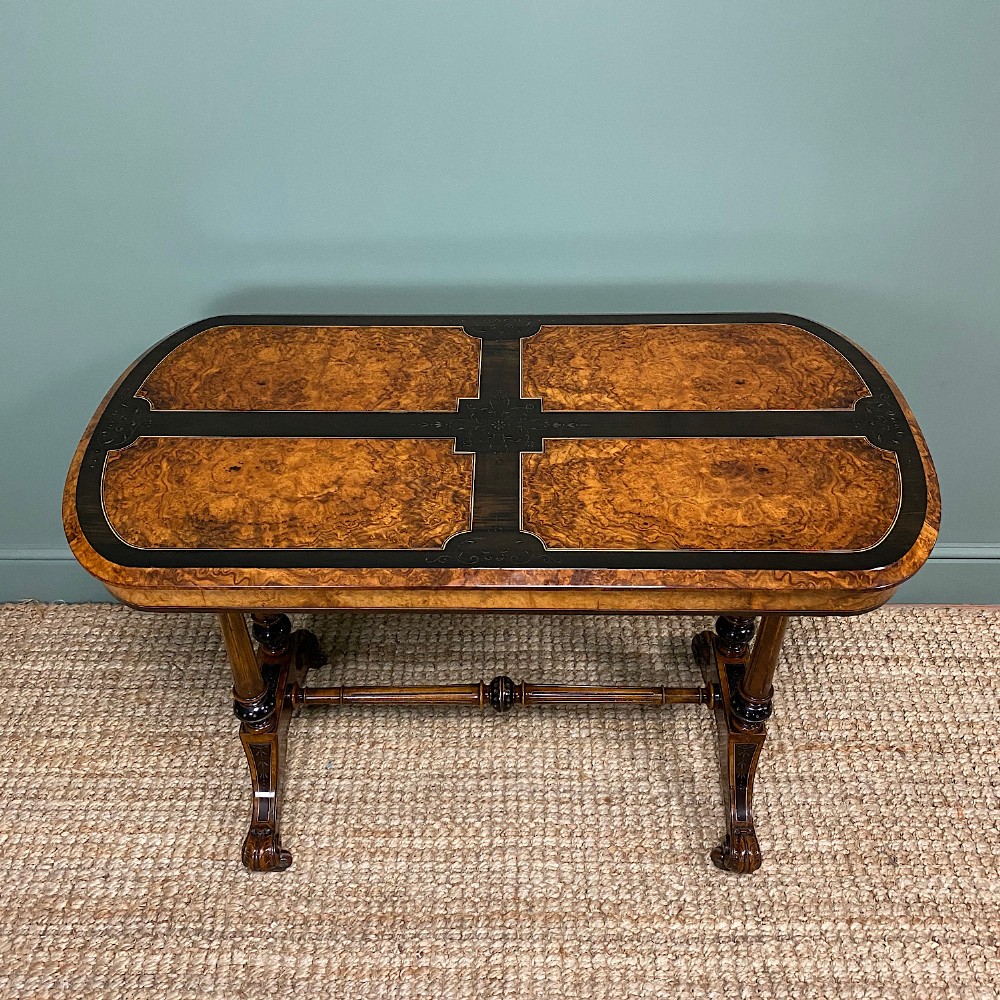 Striking Victorian Golden Burr Walnut & Ebonized Antique Centre Table