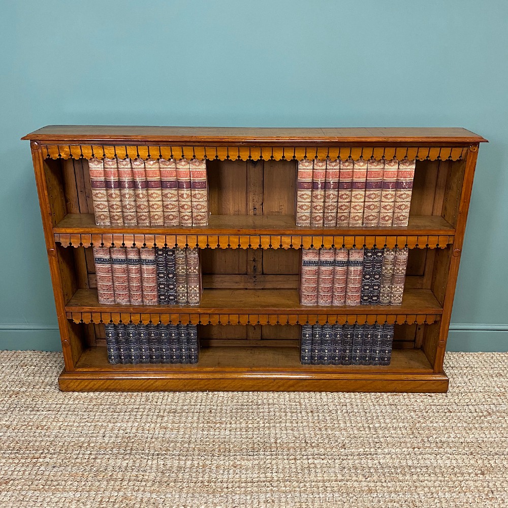 Unusual Large Satinwood Victorian Antique Open Bookcase