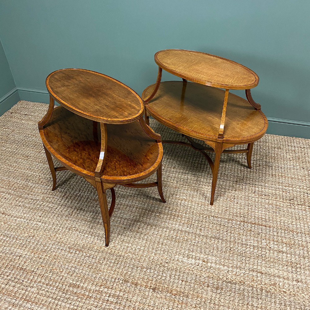 Unusual Pair of Victorian Two Tier Antique Lamp Tables