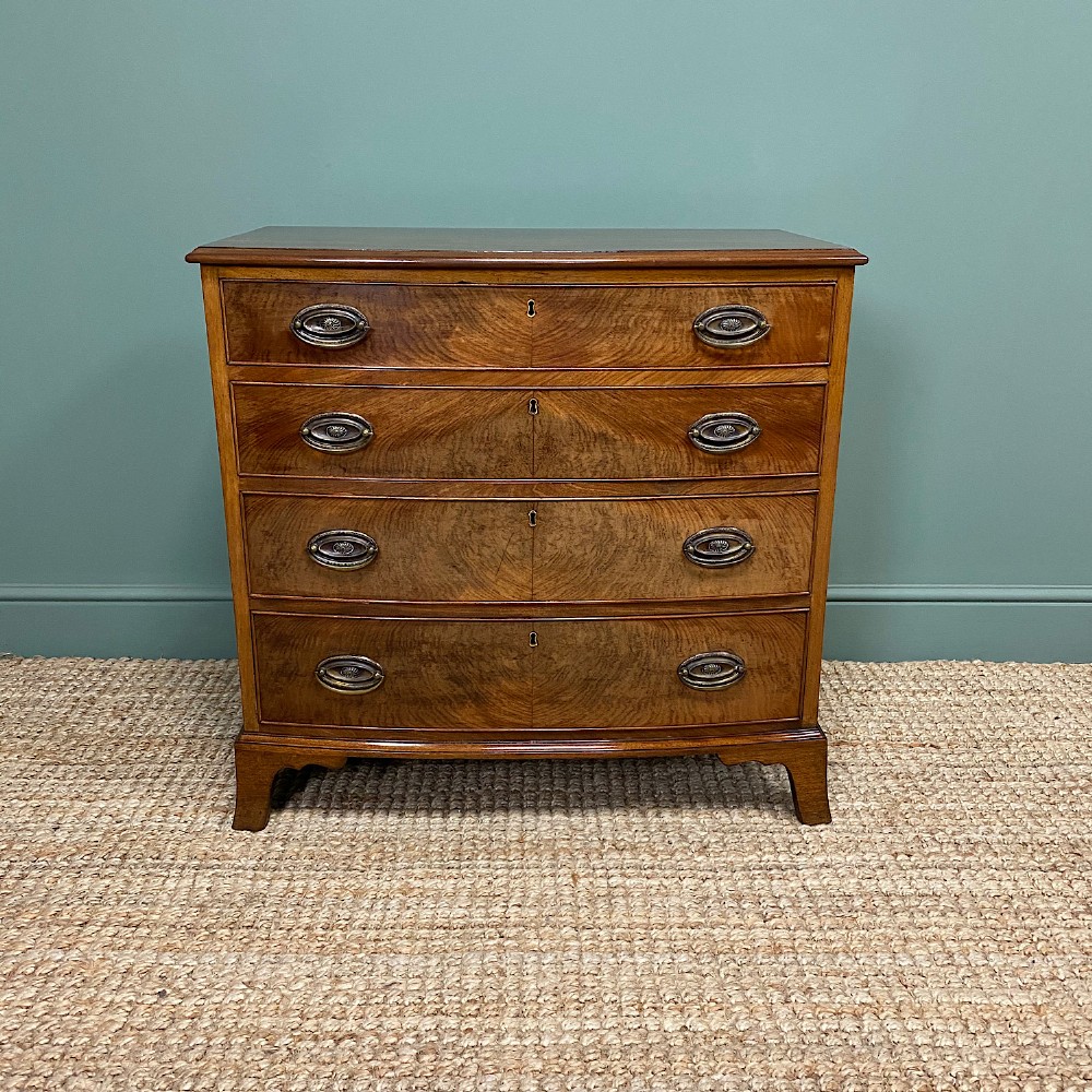 Small Quality Edwardian Mahogany Antique Bow Fronted Chest Of Drawers