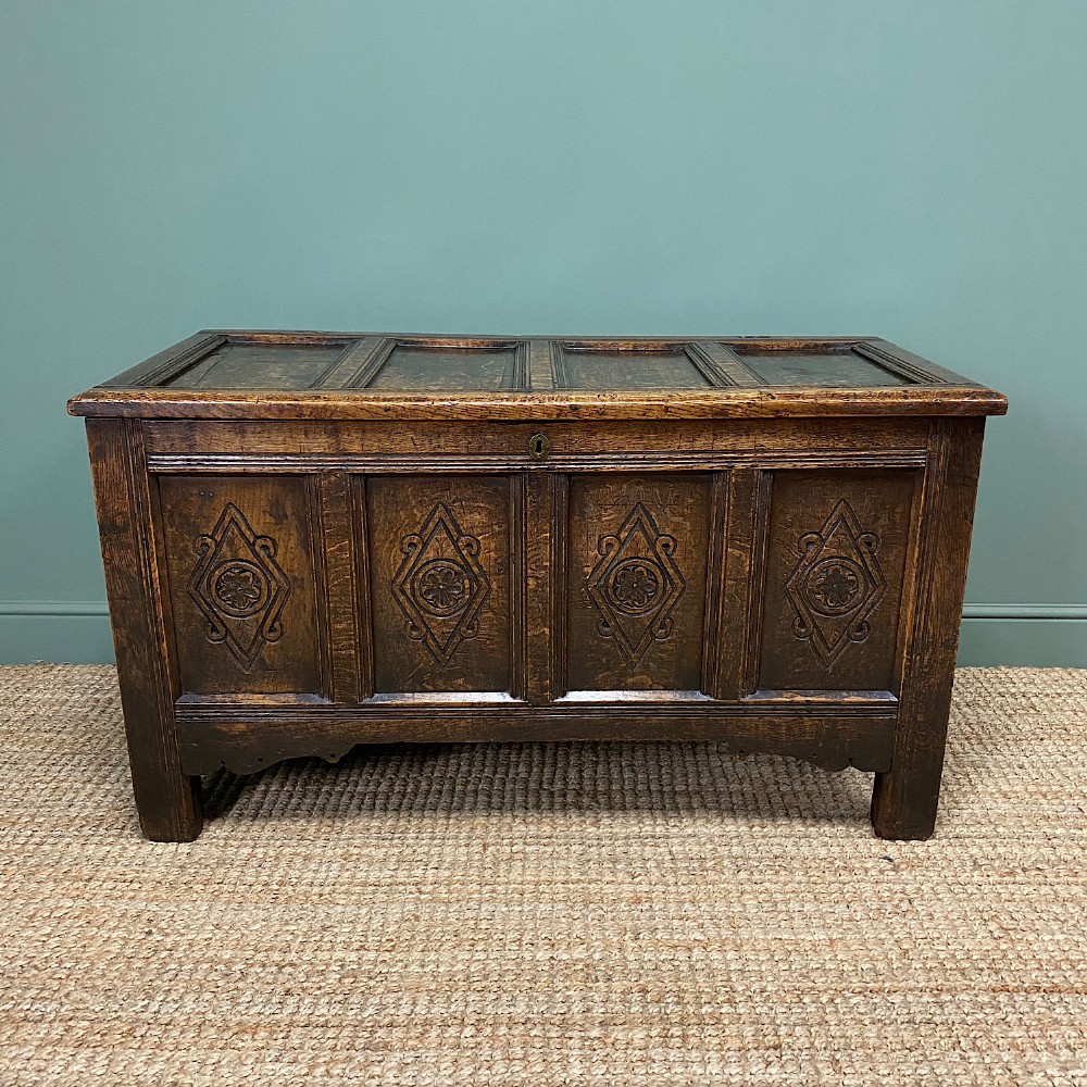 17th Century Period Oak Antique Carved Coffer