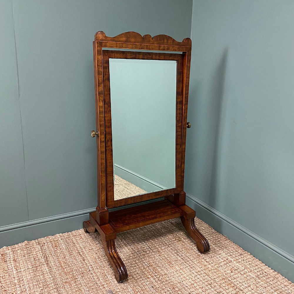 Elegant Small Victorian Inlaid Antique Cheval Mirror

