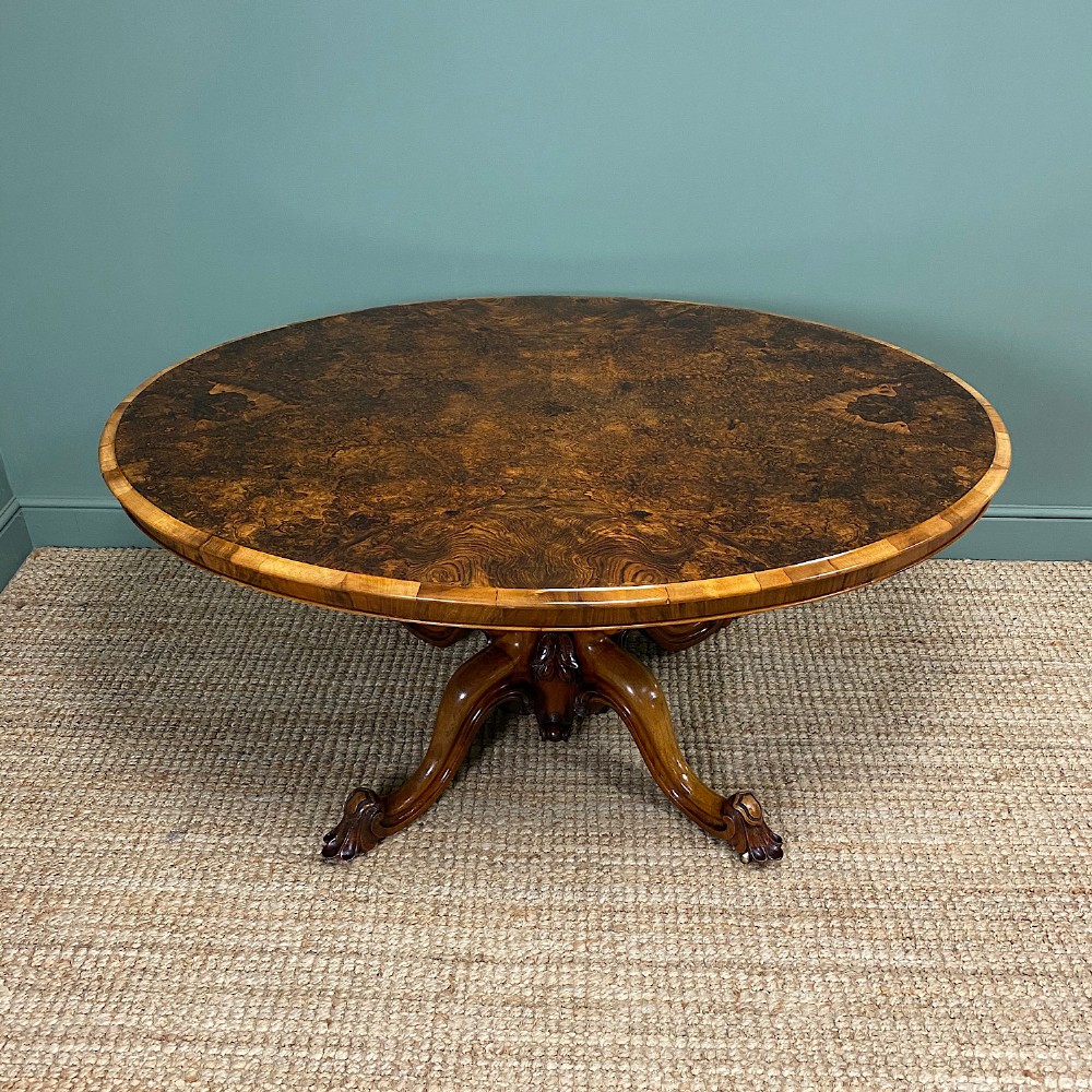 Spectacular Figured Walnut Victorian Oval Antique Dining Table