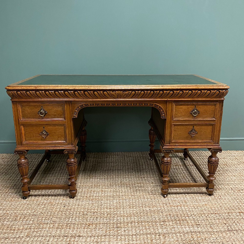Victorian Golden Oak Antique Pedestal Desk