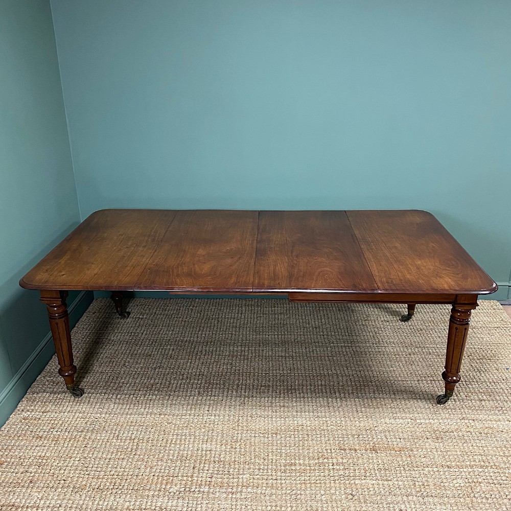 Large Victorian Figured Mahogany Antique Wind Out Dining Table