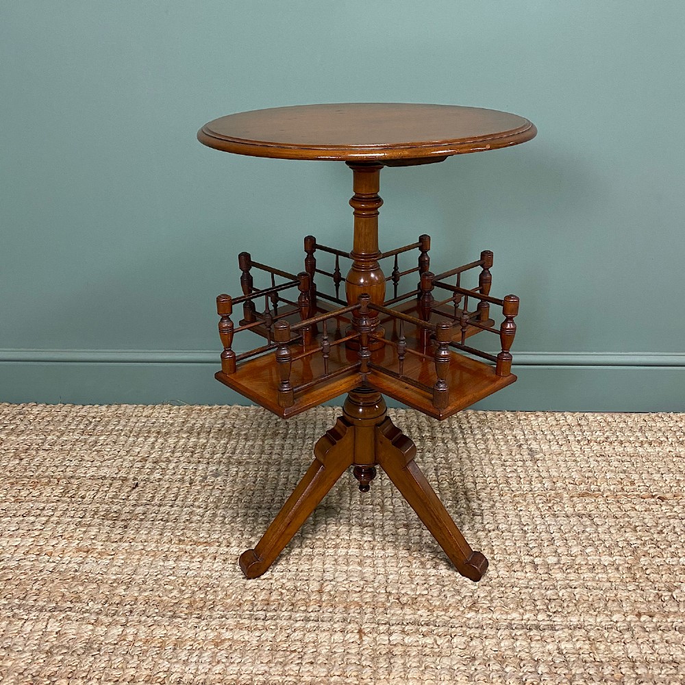 Antique Walnut Revolving Victorian Bookstand Table