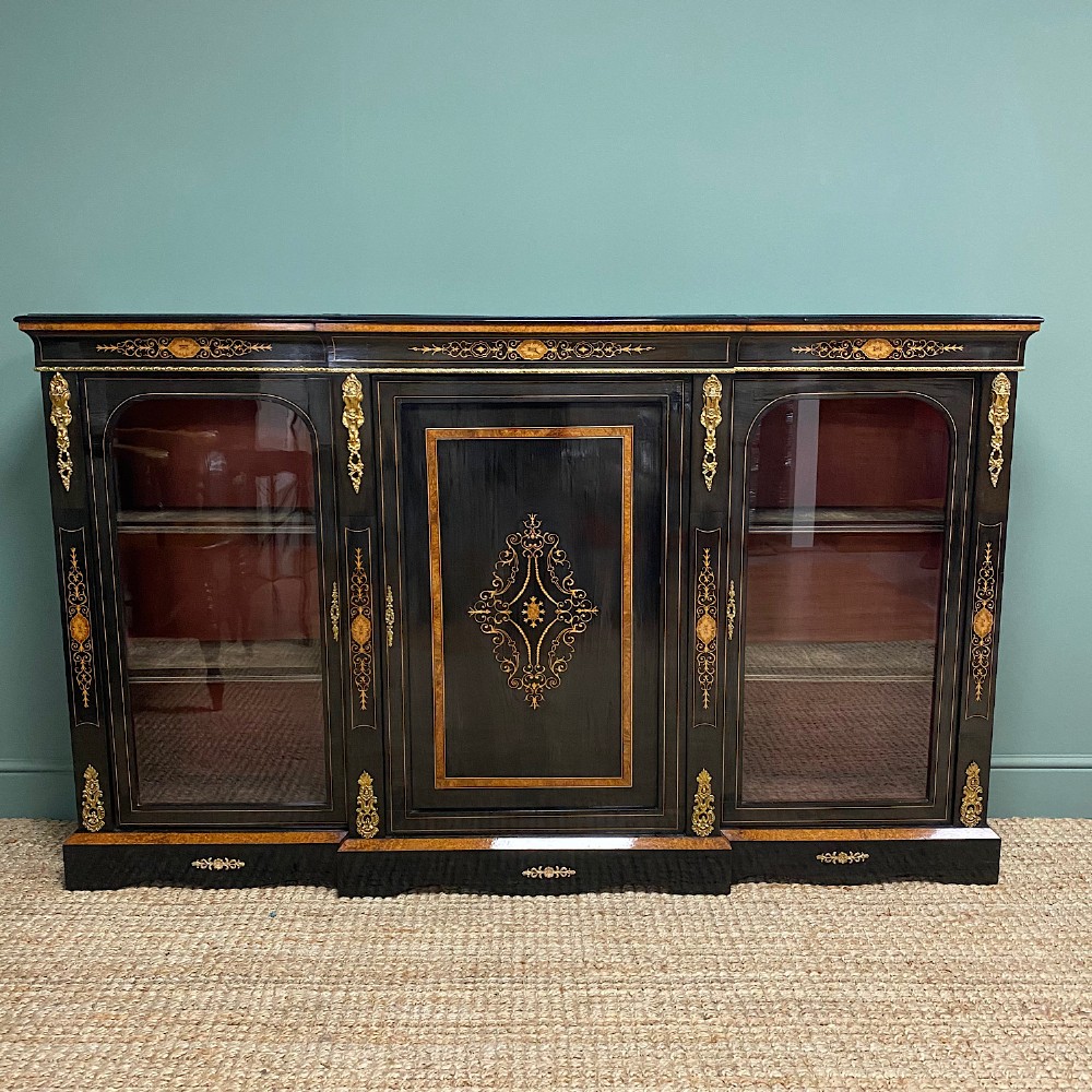 Stunning Ebonized Victorian Break-Fronted Antique Credenza