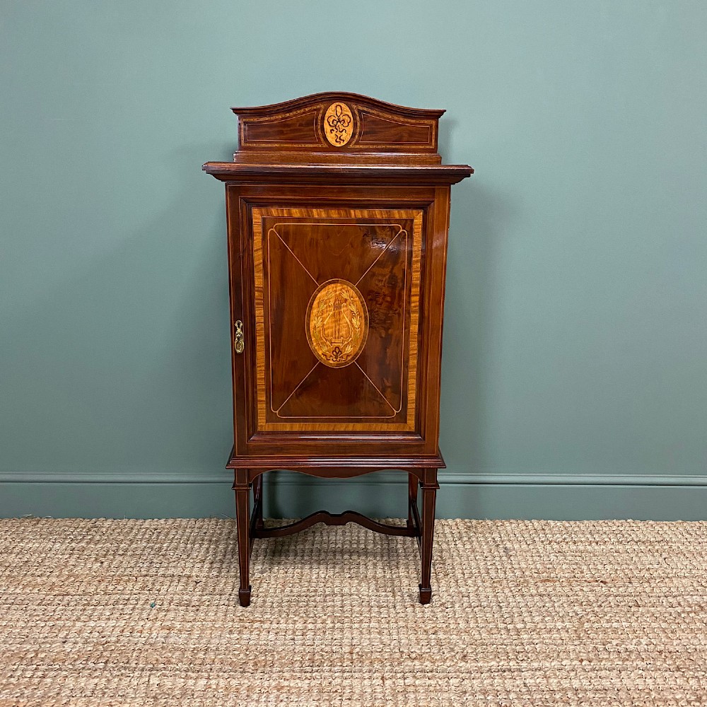 Stunning Victorian Mahogany Inlaid Antique Music Cabinet