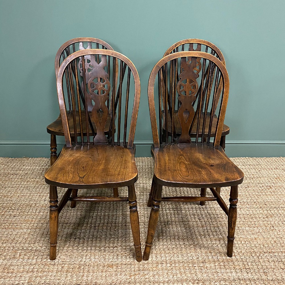 Four Country House Kitchen Elm Antique Chairs