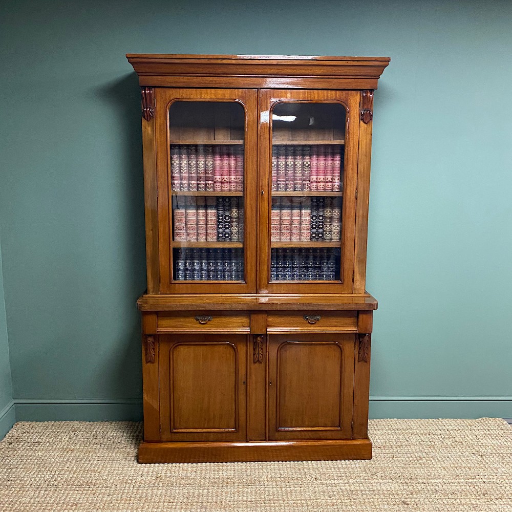 Quality Victorian Mahogany Glazed Antique Bookcase on Cupboard.