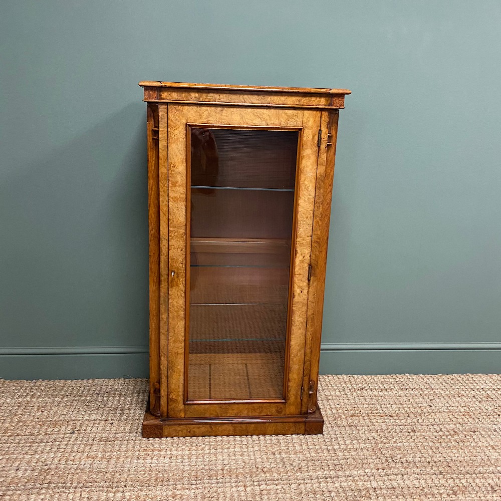 Victorian Figured Walnut Antique Display Cabinet