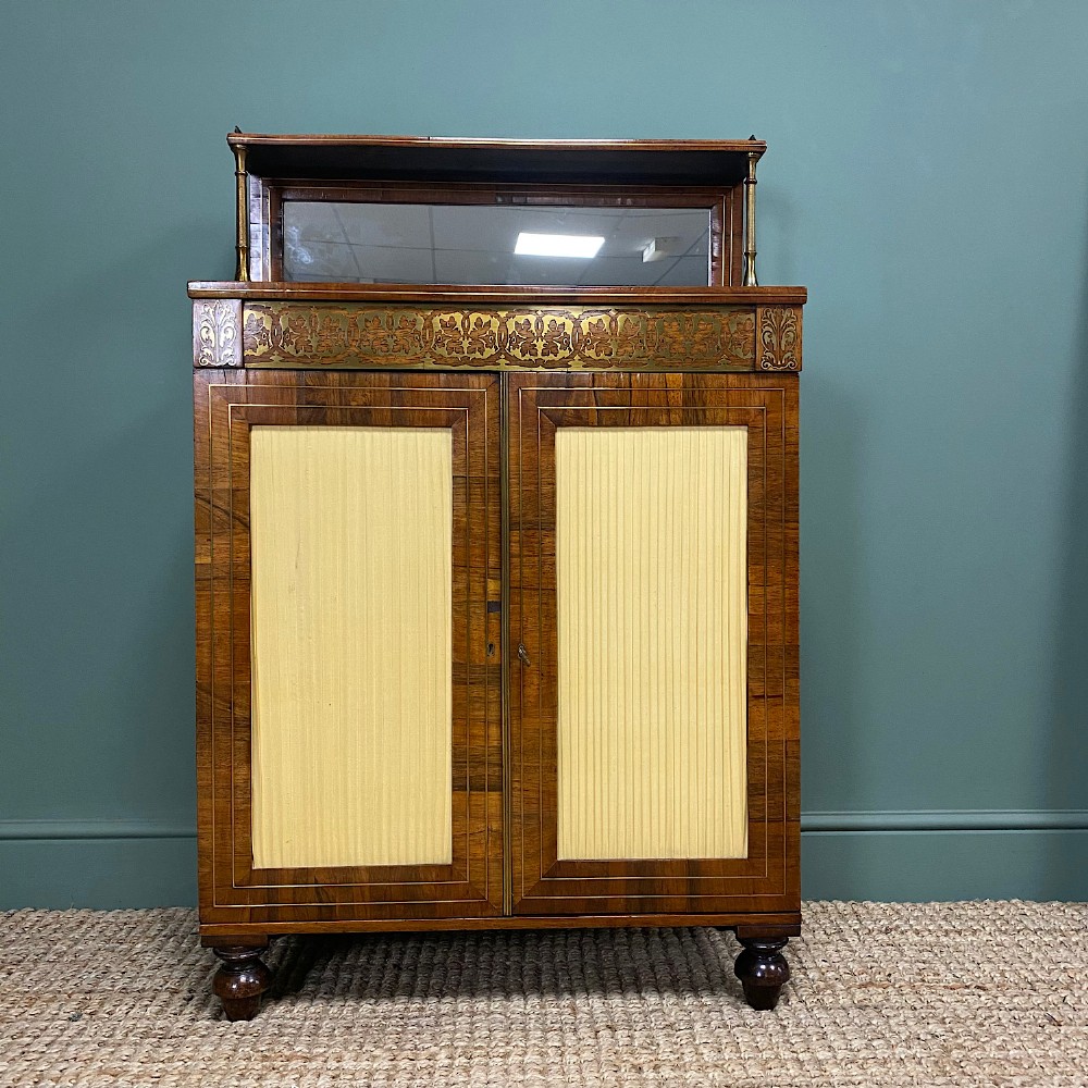 Spectacular Warm Rosewood Antique Cabinet with Brass Inlay