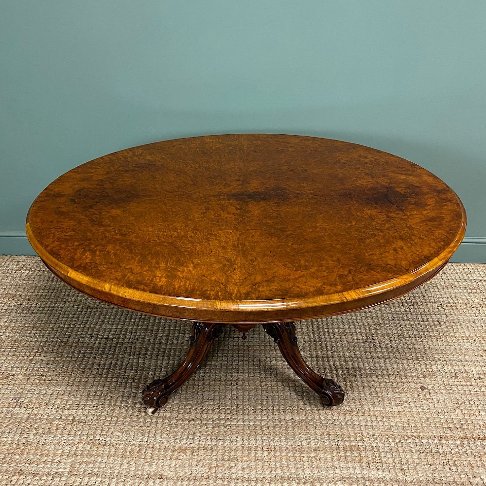 Figured Walnut Oval Victorian Antique Dining Table