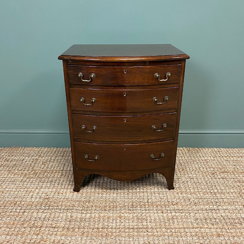 Small Quality Edwardian Mahogany Antique Bow Fronted Chest Of Drawers