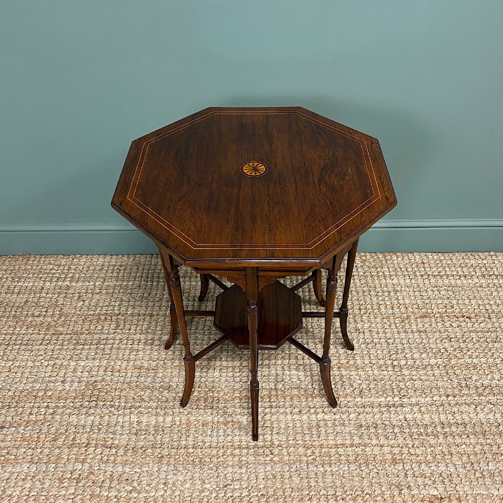 Striking Figured Rosewood Victorian Inlaid Antique Occasional Table