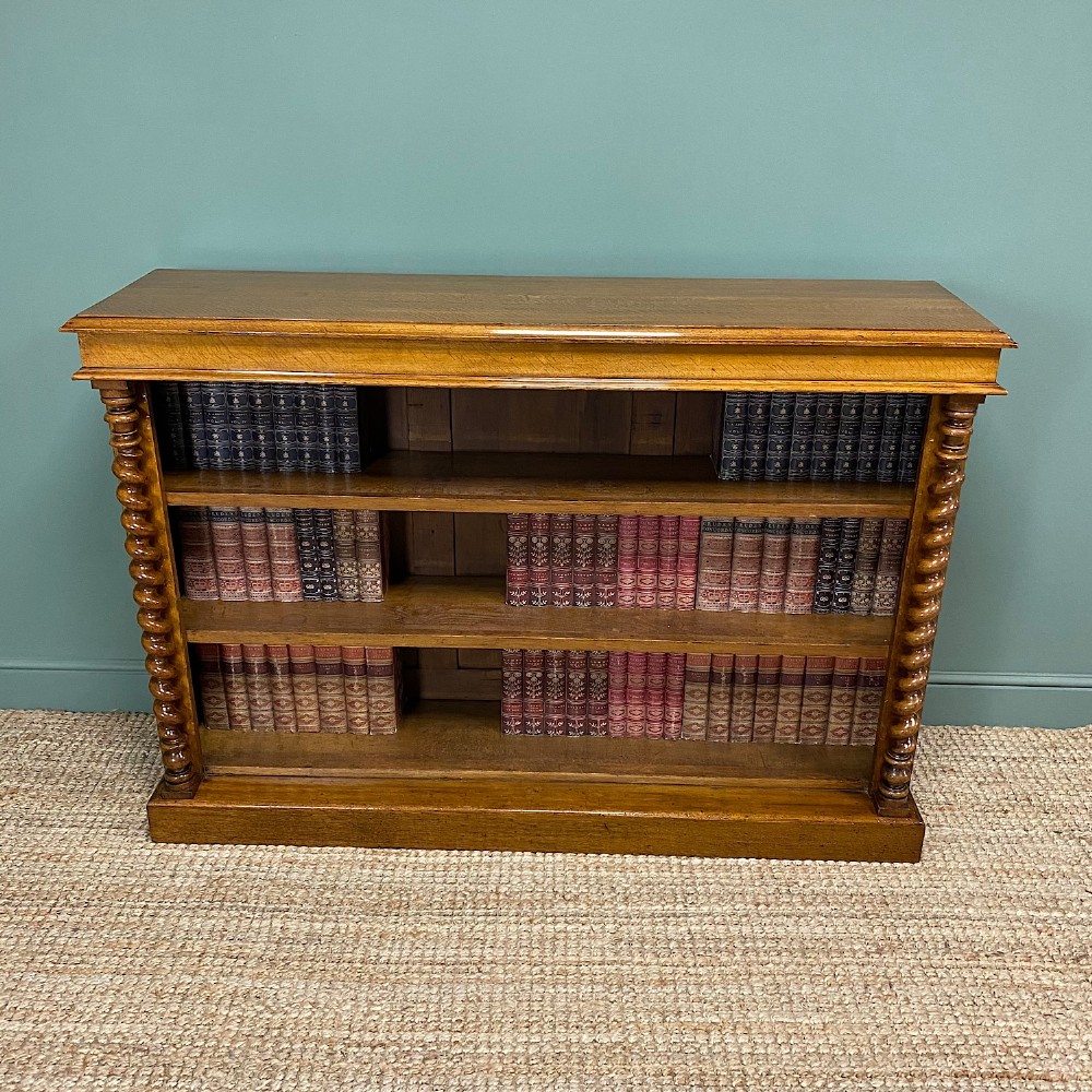 Beautiful Victorian Large Oak Antique Open Bookcase