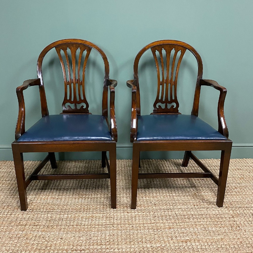 Elegant Pair of Edwardian Walnut Hepplewhite Design Antique Carver Chairs
