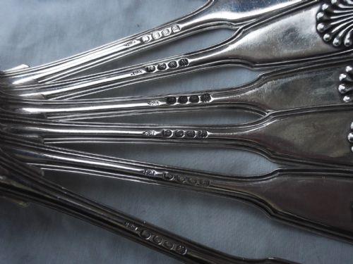 1818 STUNNING SET OF 6 PAUL STORR FIDDLE THREAD AND SHELL TABLESPOONS 570G - ADDITIONAL PHOTO 2