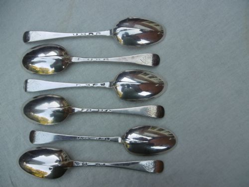 1725 fine set of 6 george 1st rat tail tablespoons by richard scarlett - CATEGORY: ANTIQUE SILVER - DATED 18TH CENTURY