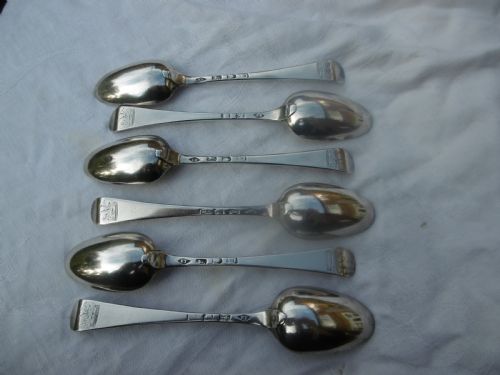 1759 very rare set of 6 georgian dessert spoons by lady maker e tookey great crest - CATEGORY: ANTIQUE MISCELLANEOUS - DATED 18TH CENTURY
