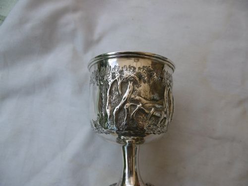 1858 FINE EXETER SILVER GOBLET WITH FARMING SCENES 150 GRAMS - ADDITIONAL PHOTO 1