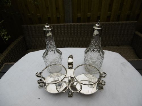 1729 STUNNING CRUET GEORGE 11 SILVER CRUET FRAME BY S WOOD WITH BOTTLES BY WY - ADDITIONAL PHOTO 1