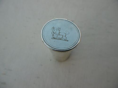 1844 FINE SILVER CYLINDER NUTMEG GRATER BY REID AND SUMMERS GREAT DOG CREST - ADDITIONAL PHOTO 4