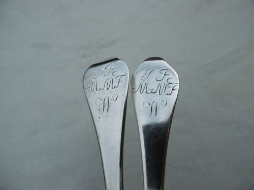 1706 VERY RARE PAIR OF SCOTTISH QUEEN ANNE DOGNOSE TABLESPOONS BY RICHARD RAE - ADDITIONAL PHOTO 3