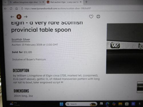 C1730 VERY RARE SCOTTISH PROVINCIAL ELGIN RAT TAIL TABLESPOON BY WILLIAM LIVINGSTONE 75G - ADDITIONAL PHOTO 7