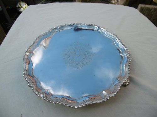 1773 Fine George 111 Silver Salver by Elizabeth Cooke Great Period Crest and Motto 470g