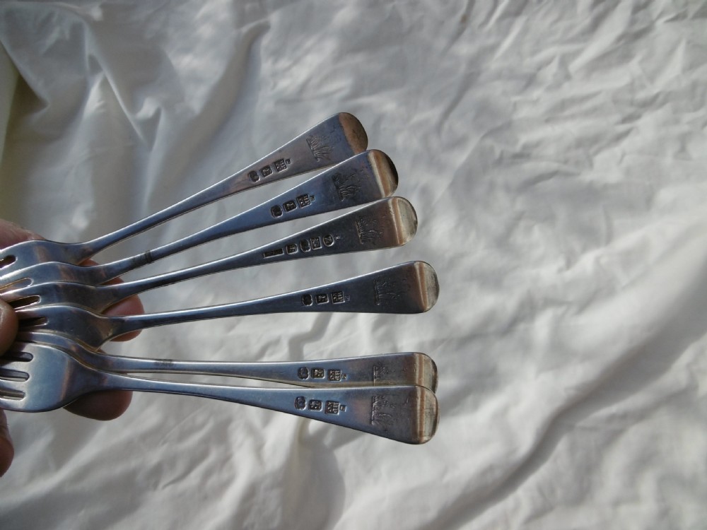1799 fine set of 6 York dessert forks by Hampton Price and Cattle View III