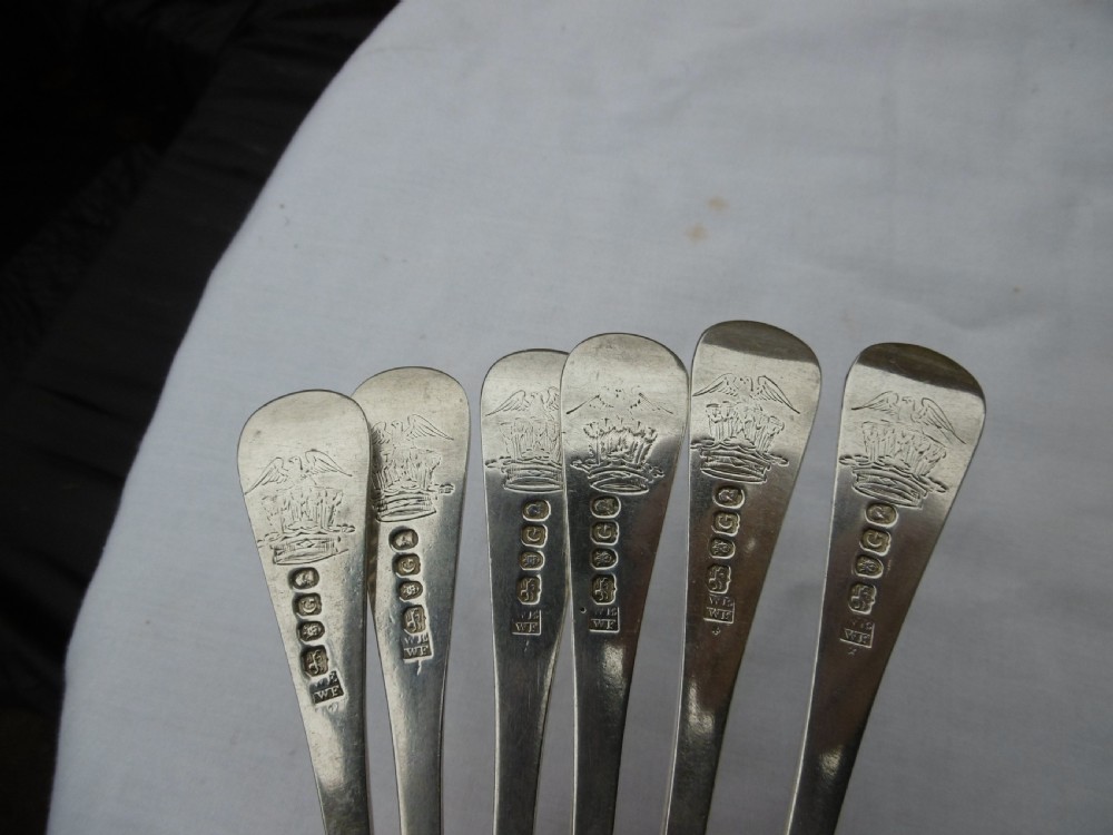 1802 fine quality set of 6 Feather Edge Dinner Forks , Eley and Fearn 435g View III