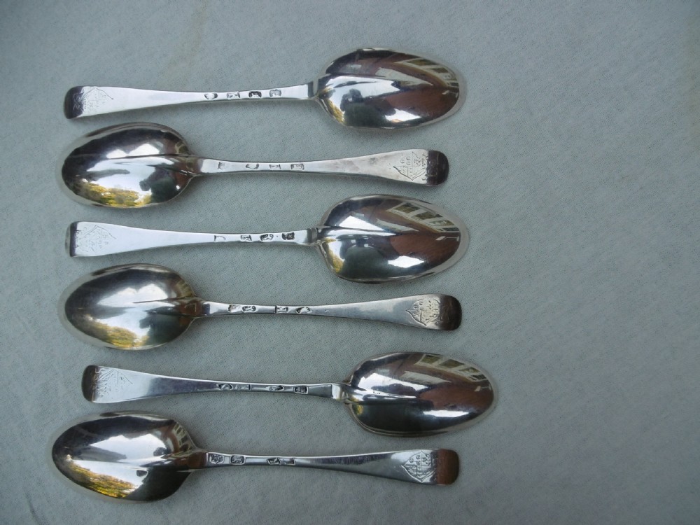 1725 fine set of 6 George 1st Rat tail tablespoons by Richard Scarlett