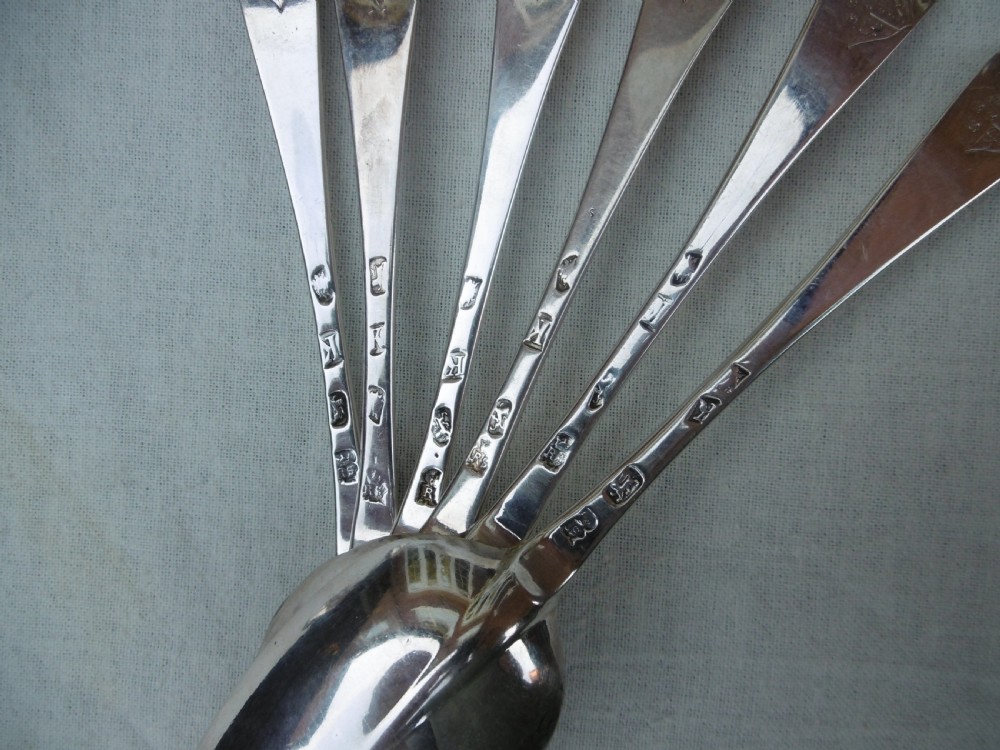 1725 fine set of 6 George 1st Rat tail tablespoons by Richard Scarlett View II