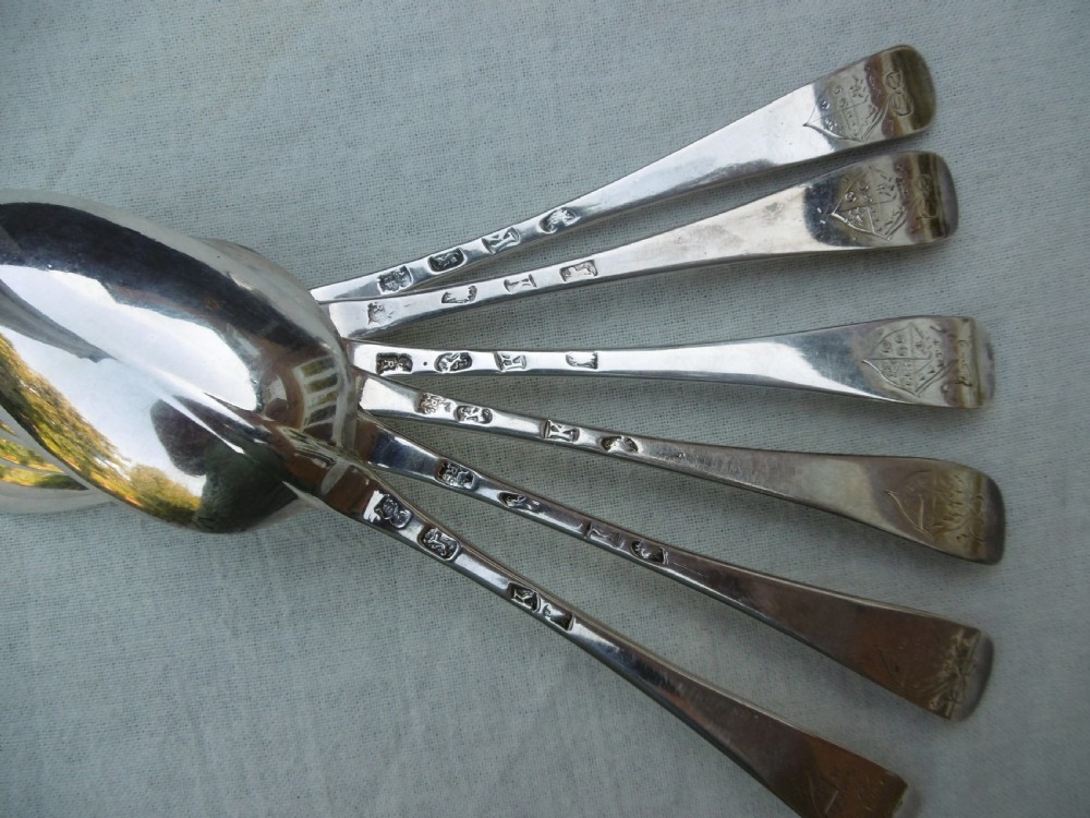 1725 fine set of 6 George 1st Rat tail tablespoons by Richard Scarlett View III