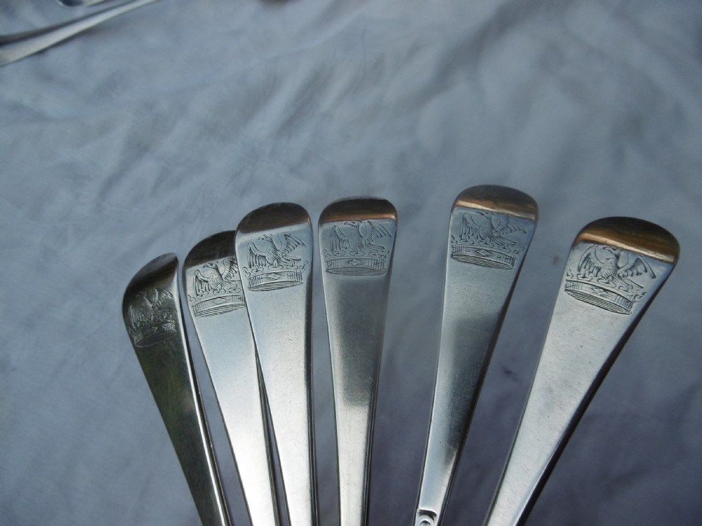 1759 very rare set of 6 Georgian Dessert spoons by lady maker E Tookey great crest View IV