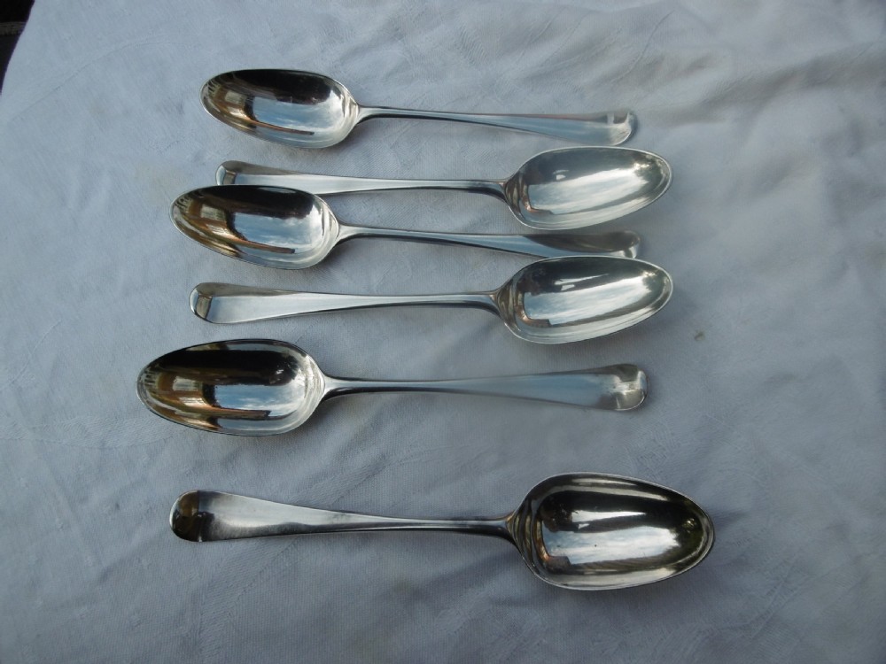 1759 very rare set of 6 Georgian Dessert spoons by lady maker E Tookey great crest View V