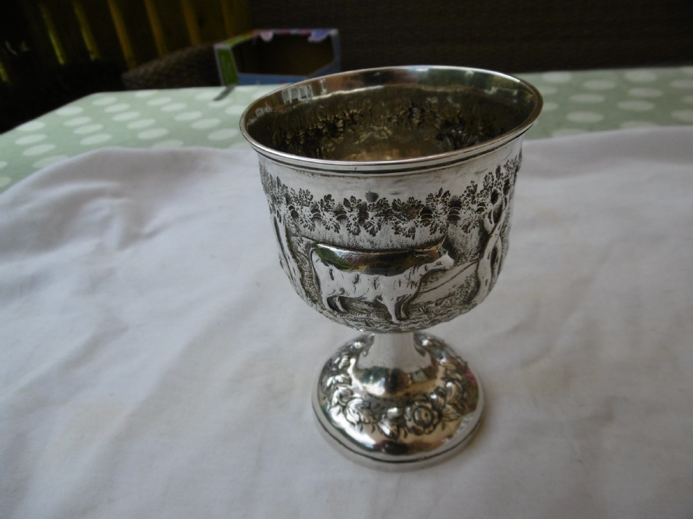 1858 fine Exeter silver goblet with Farming scenes 150 grams