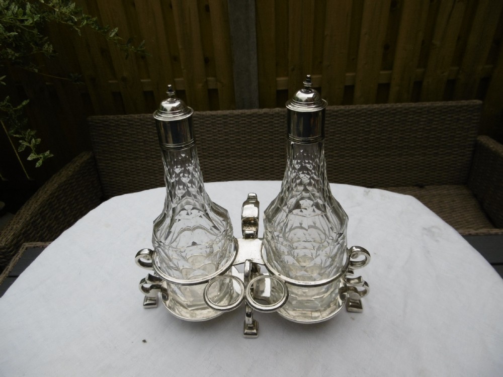 1729 stunning Cruet George 11 silver cruet frame by S Wood with bottles by WY