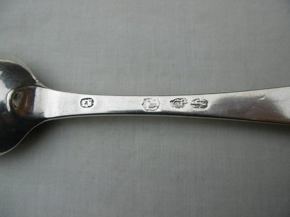 1736 very rare Irish silver spoon by Esther Forbes great marks and crest View II