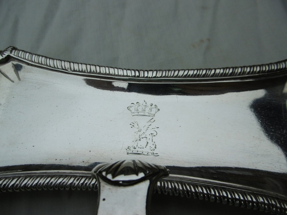 1764 fine George 111 silver snuffers tray or stand  by William Cafe 290g Great Crest View II