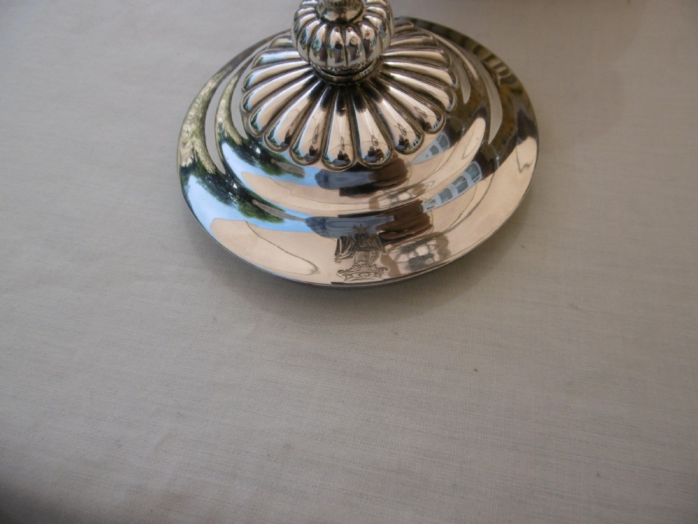 A Georgian silver coffee pot featuring fluted lower body detailing, an engraved crest, and a carved wooden handle. View VII